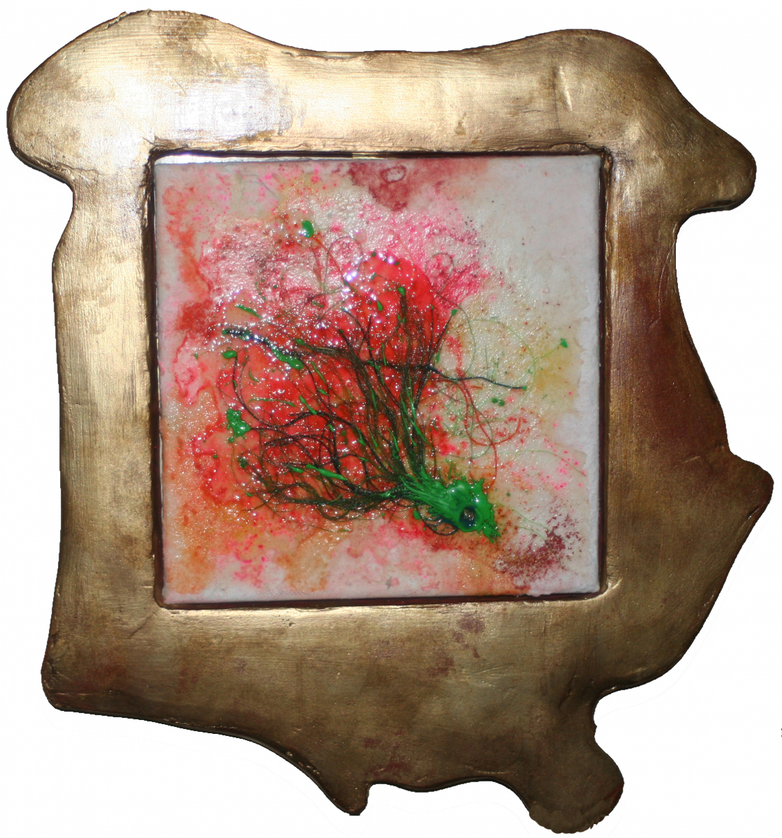 98_2015_Red-Octopus-framed-in-gold_35x35-unfoermig